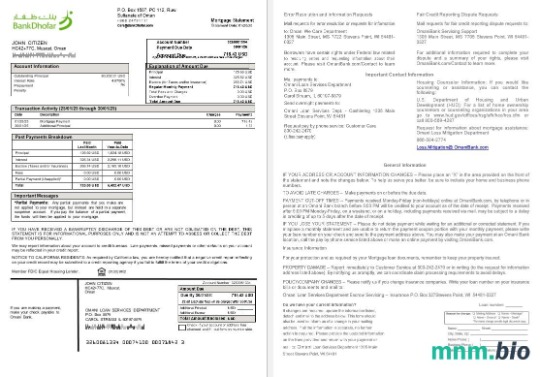 Oman Bank Dhofar wyciąg z kredytu hipotecznego w formatach Word i PDF